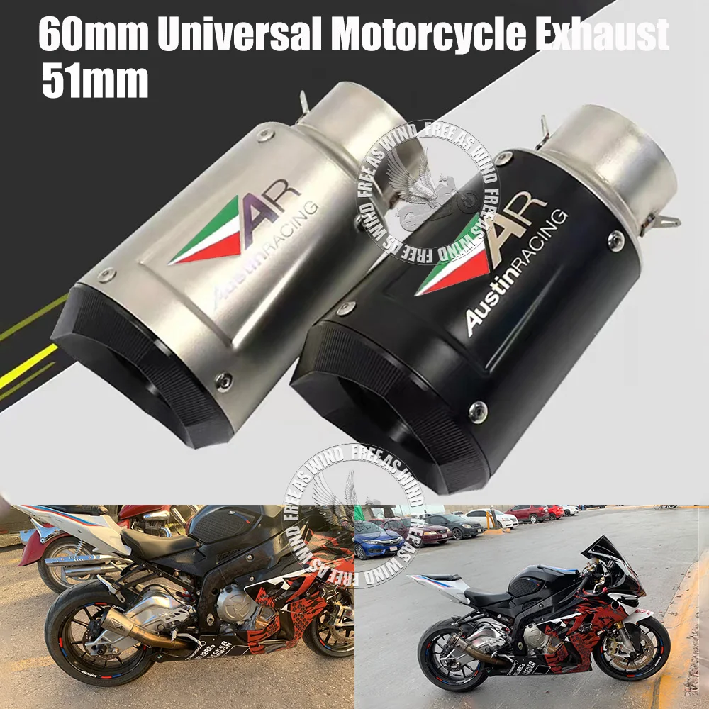 

51mm 60mm Universal AR Motorcycle Exhaust Muffler Escape For NINJIA400 Z900 R1 R3R 6 MT09 MT10 S1000RR DUKE390 Exhaust Modified