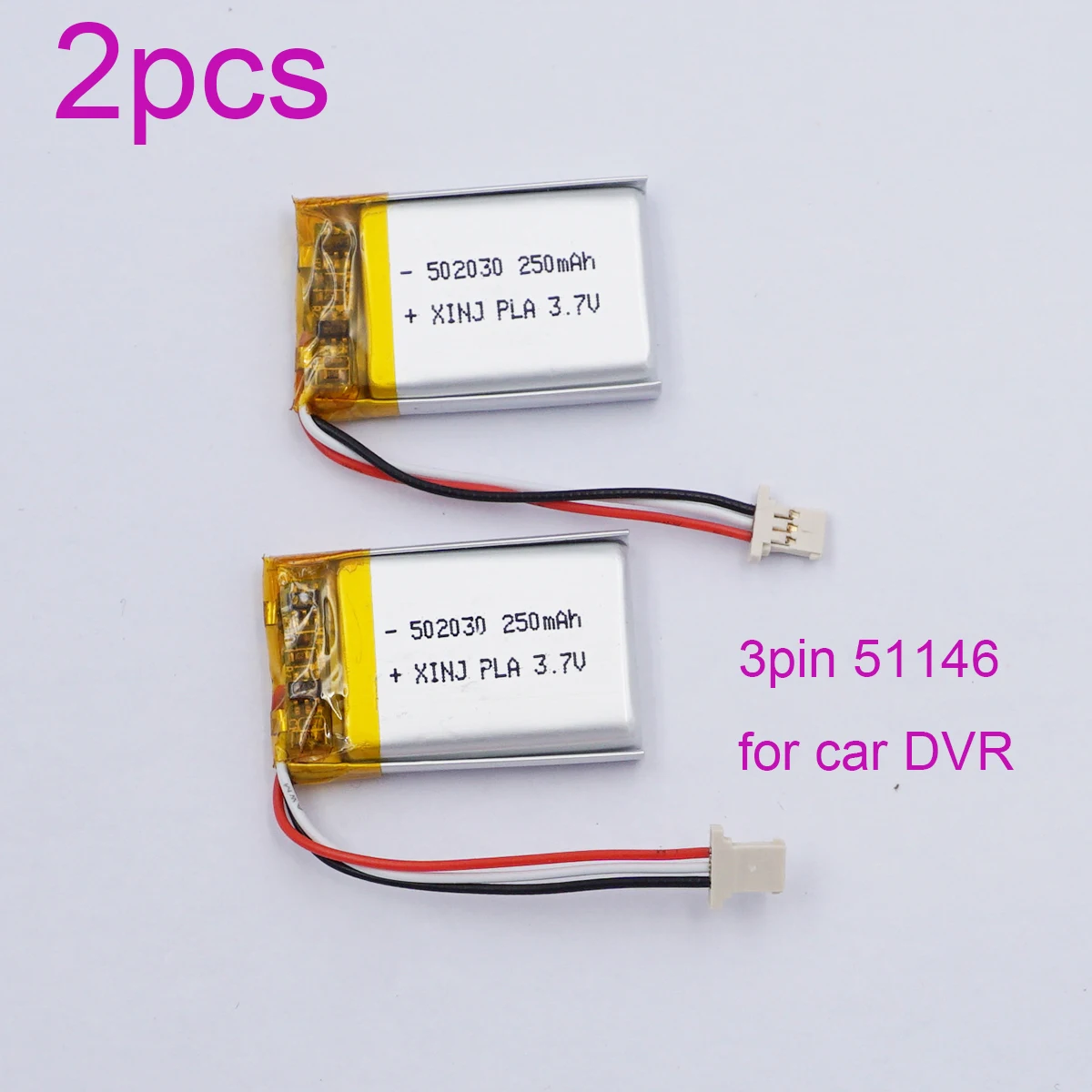 

2 pcs 3.7V 250mAh 0.925Wh Li-Polymer Li Lithium Li Battery 3-Wires JST 3pin 51146 Plug 502030 For for Car DVR Gamera Dash Cam