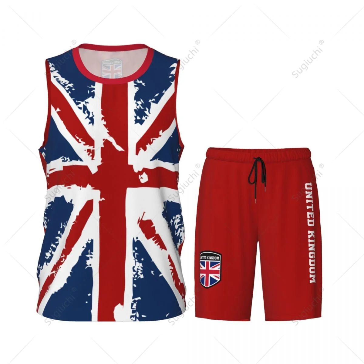 United Kingdom Flag Color Men Basketball Set Shirt & Pants Sleeveless
