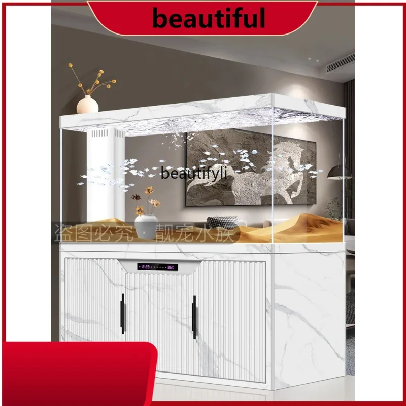 

Fish Tank Aquarium Living Room Floor Wall Ecological Bottom Filter Change Water Super White Glass Large and Medium Size H H H