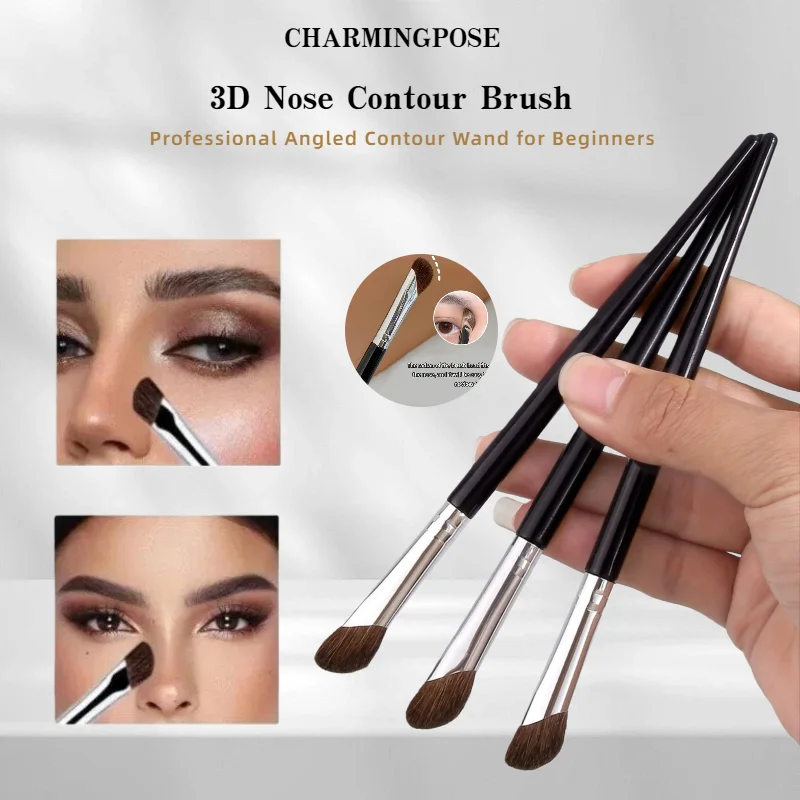 3D-Nasenkonturpinsel und abgewinkelter Eyeliner-Zauberstab-Set – Dual-Ended-Highlighter-Make-up-Tool für Gesichtsschatten im koreanischen Stil, Reisen