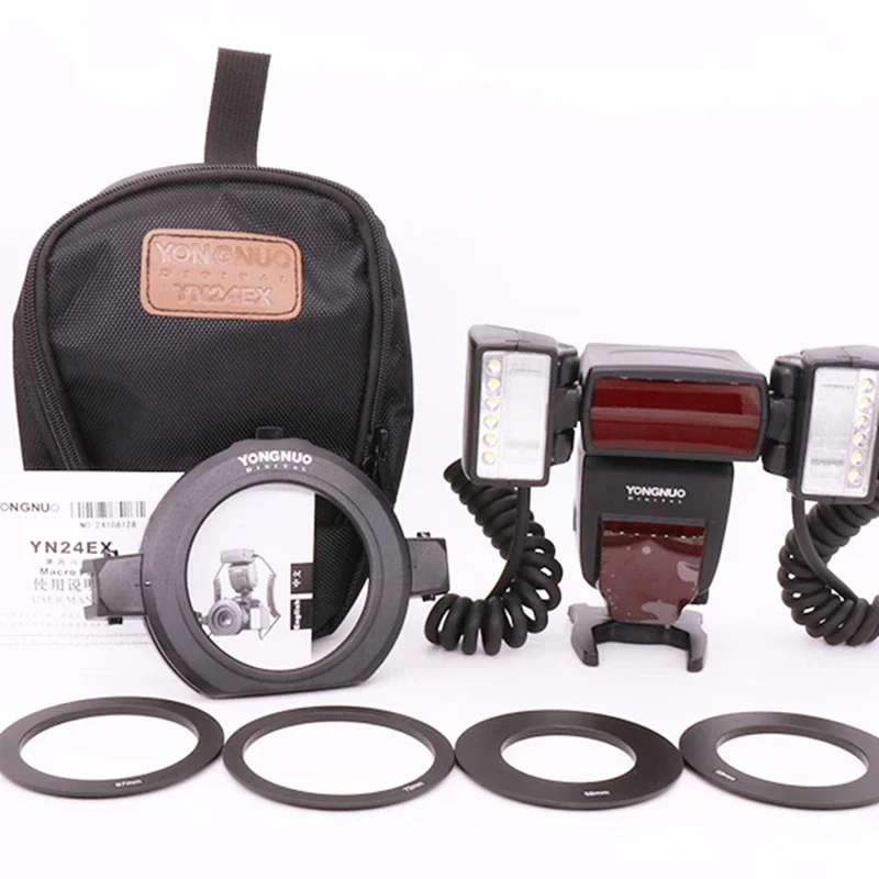 

YN24EX YN24 EX E-TTL Twin Lite Macro Ring Flash Speedlite for Canon Cameras with Dual Flash Head 4pcs Adapter Rings
