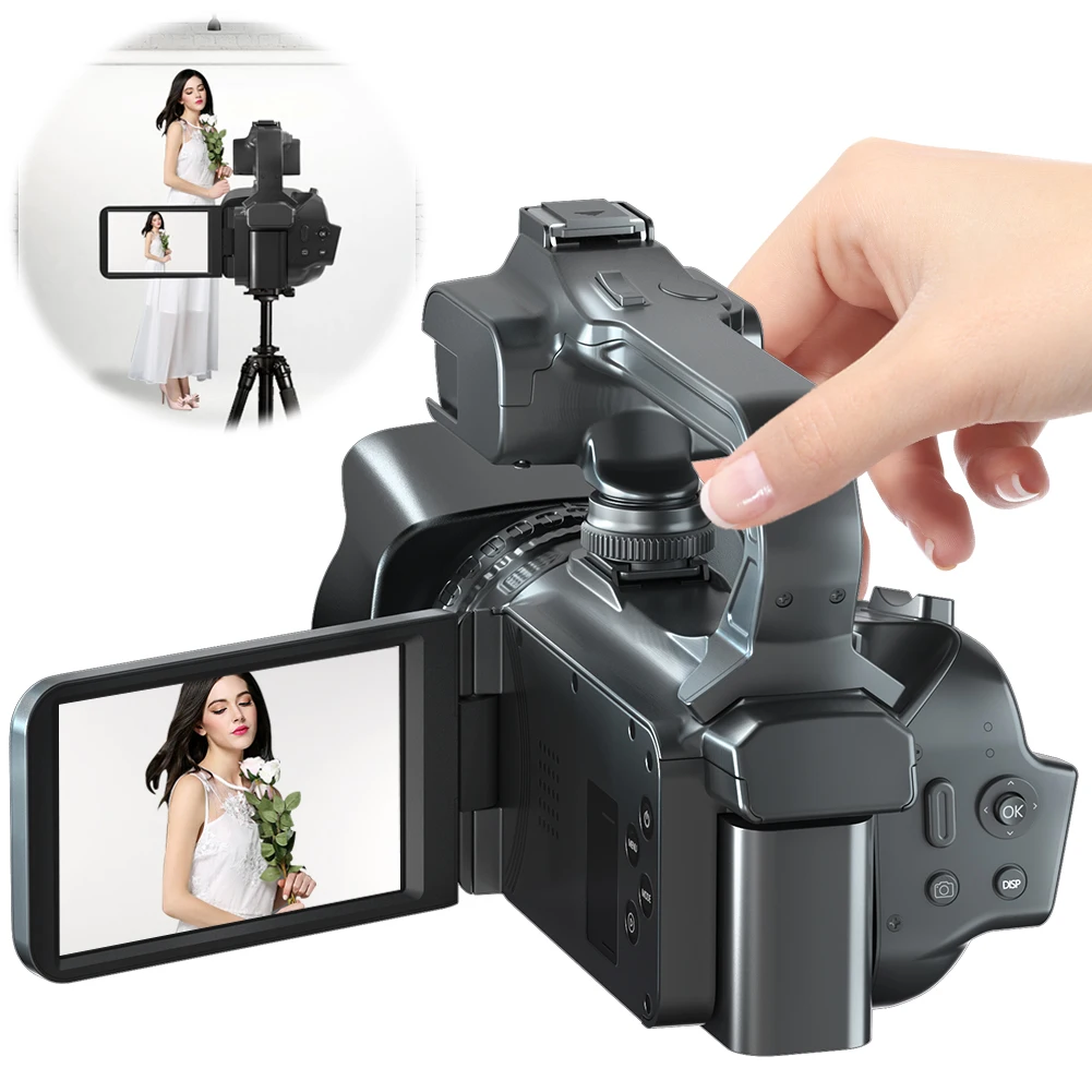 6K Digital Video Camera 64MP 4inch Touch Screen Camera Recorder 18x Digital Zoom Vlogging Camera Night Vision for Live Streaming