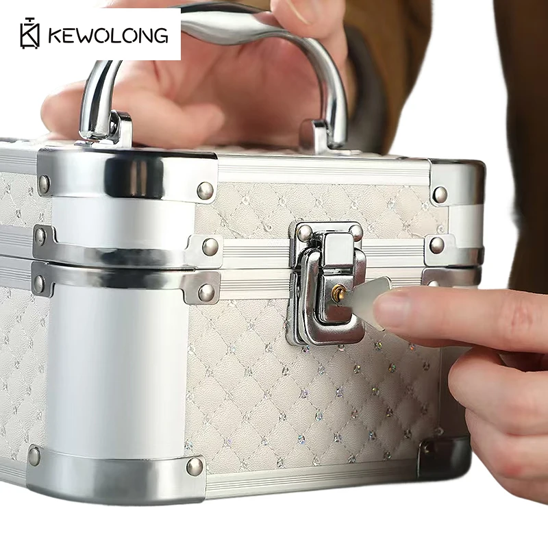 Aluminum Alloy Portable Cosmetic Jewelry Case, Multi-functional Travel Makeup Suitcase with Handle, Fast Shipping