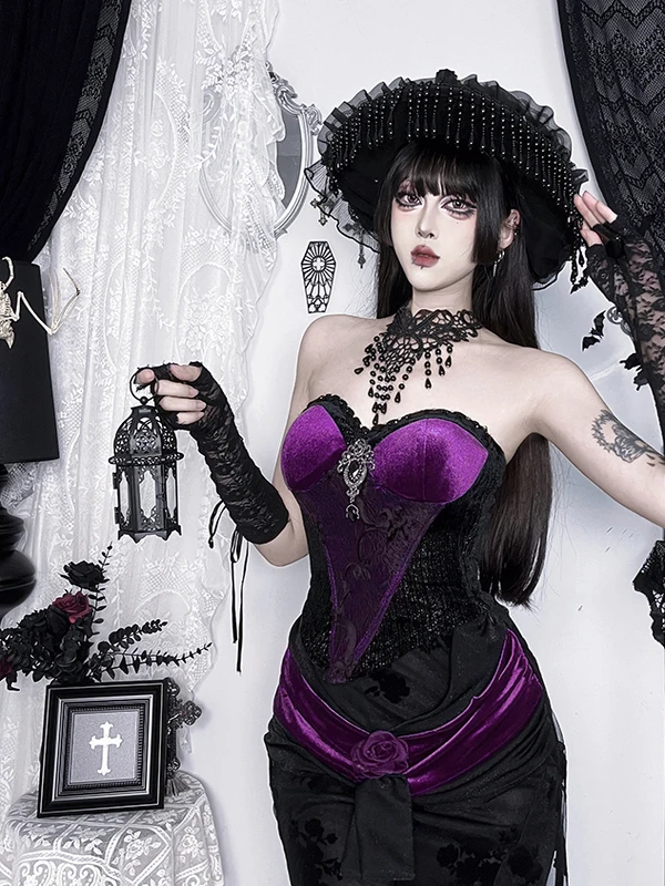 

Готический кружевной укороченный топ k, сексуальный жилет для девочек, комплект Wannathis Court Faion, длинный свеч, растительный цветочный узор, женская одежда для взрослых