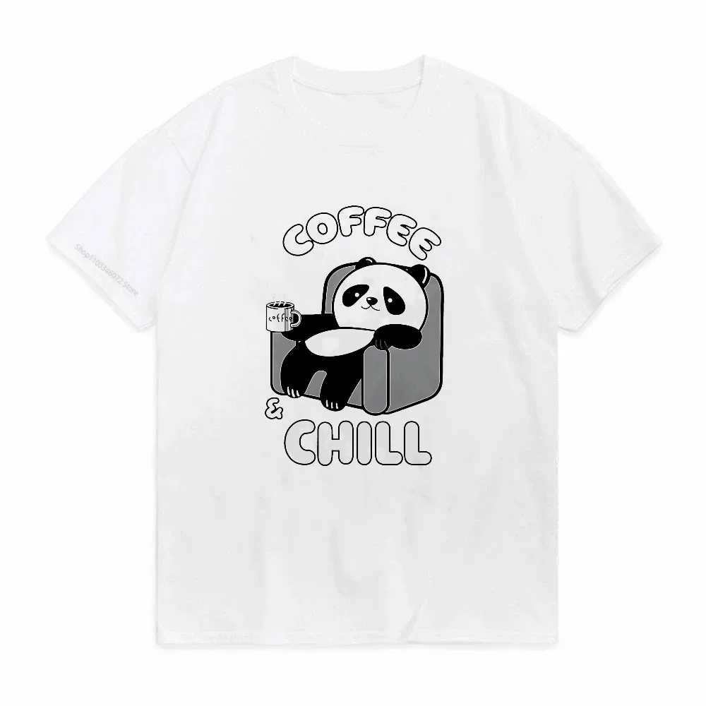Одежда Coffee And Chill Kawaii Panda, мужские футболки большого размера в стиле хип-хоп, дышащие летние футболки, модные хлопковые уличные топы