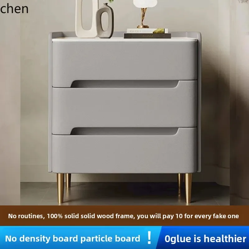 

QZT solid wood bedside table leather rock slab bedroom household storage cabinet