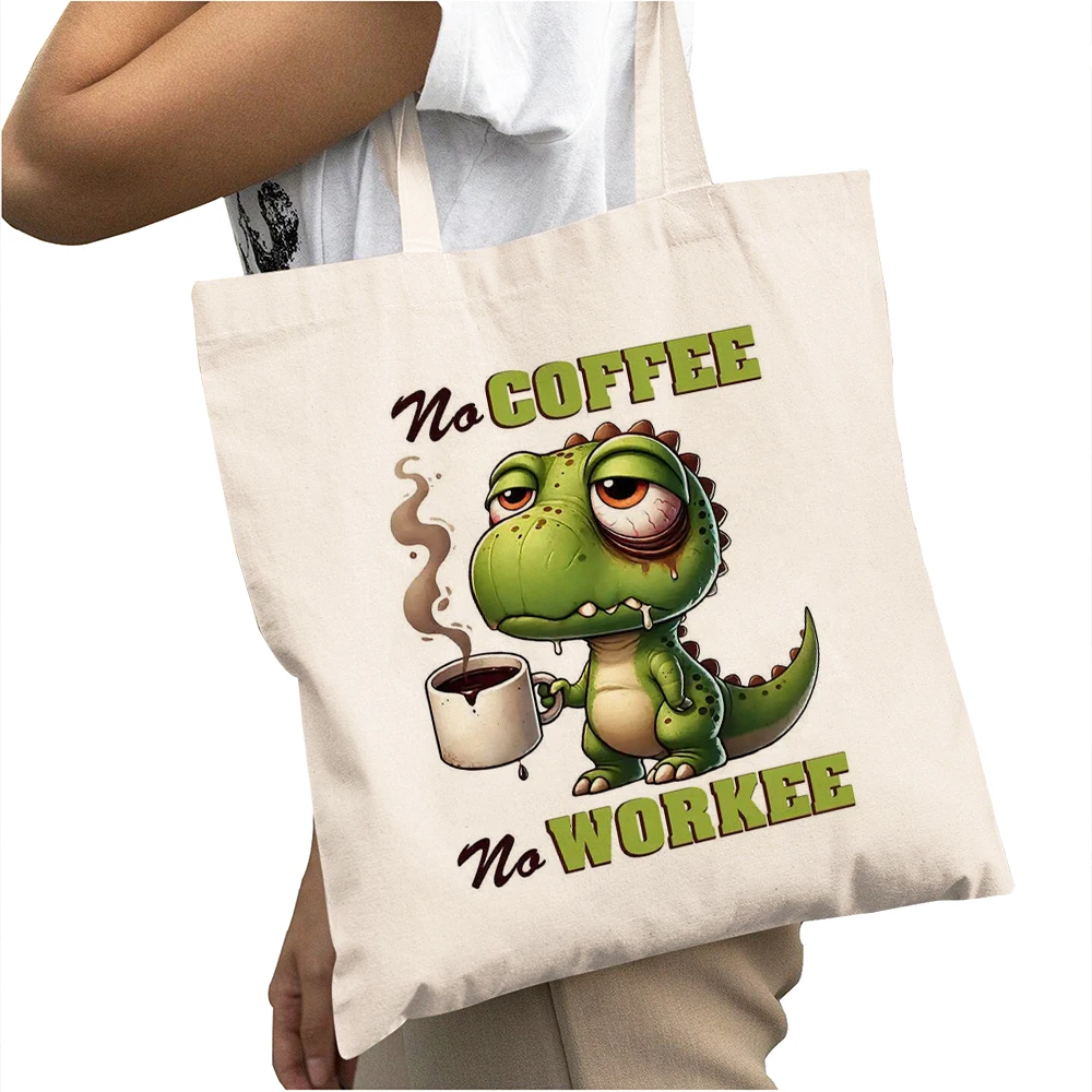 

Cute Cartoon Animal Coffee Print Lady Shopper Bags Large Capacity Funny Women Daily use Shoulder Handbag 40x45cm Shopping Bag