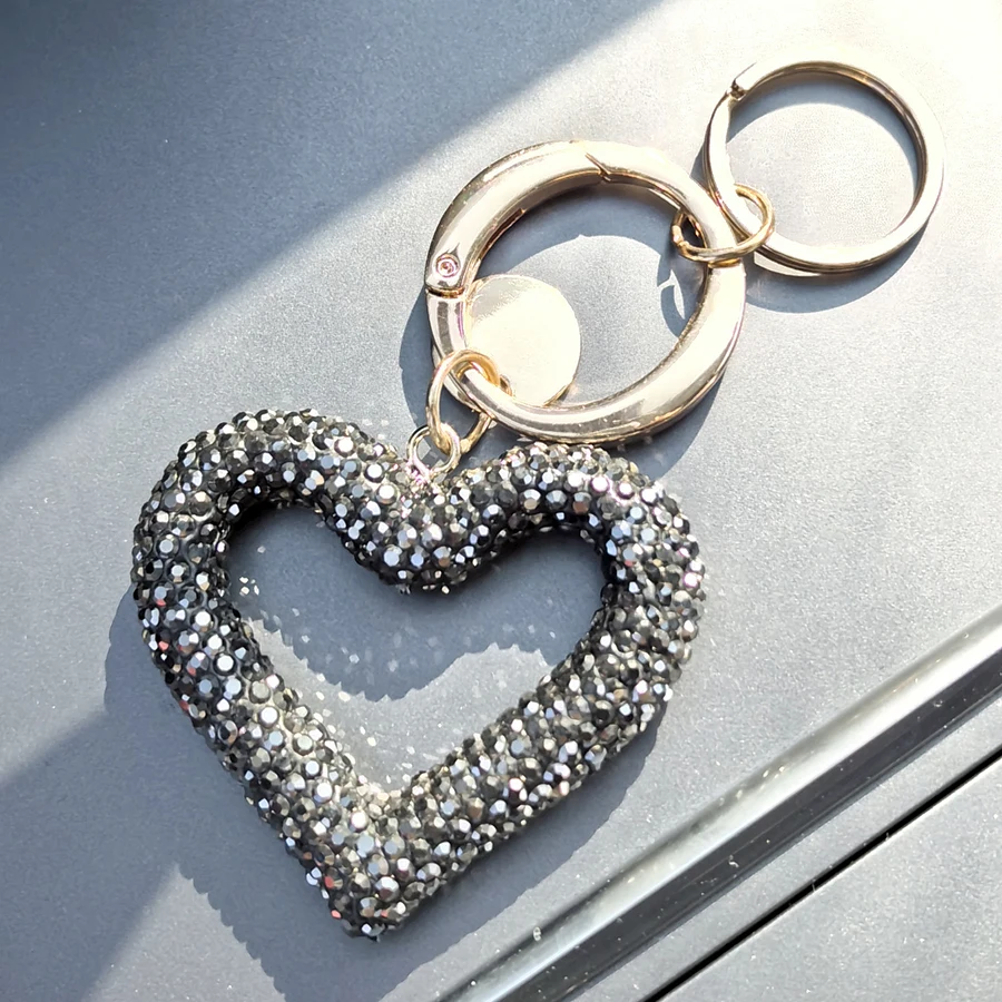 Creative Original Keychain Artificial Inlaid Artificial Crystal Peach Heart Keychain Alloy Ring