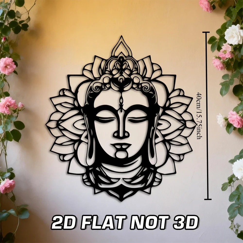 CIFBUY Guanyin Mandala Buddha Head Metal Wall Art, 2D Flat Iron Hanging Decor Sign for Meditation Space Yoga Room Living Room