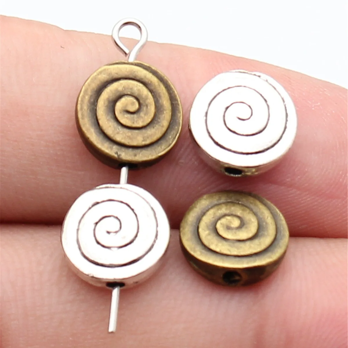 WYSIWYG 10 sztuk akcesoria do wyrobu biżuterii Diy Craft antyczne srebro kolor 3x10mm wirowe okrągłe małe koraliki z otworami