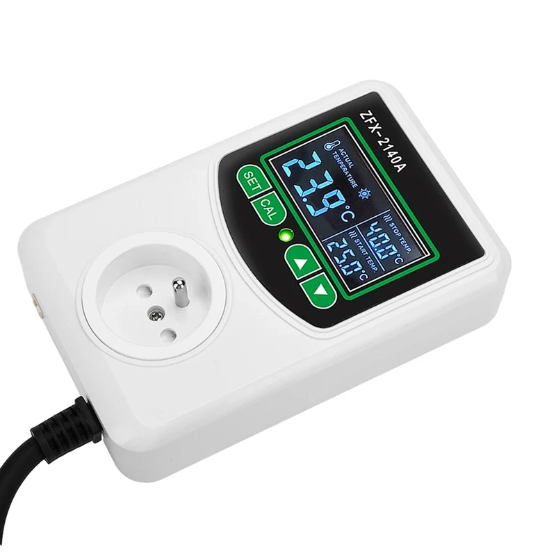 ZFX-2140A High-Power LCD Digital Display Temperature Controller Socket Thermostat Sensor Probe EU Plug
