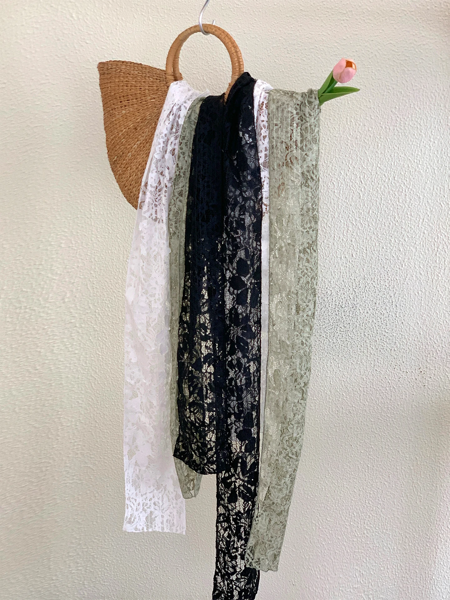Retro Lace Hollow Long Scarf Women Early Autumn Thin Fashion High Sense Lightweight Skin-friendly Necktie Scarf Korean Style