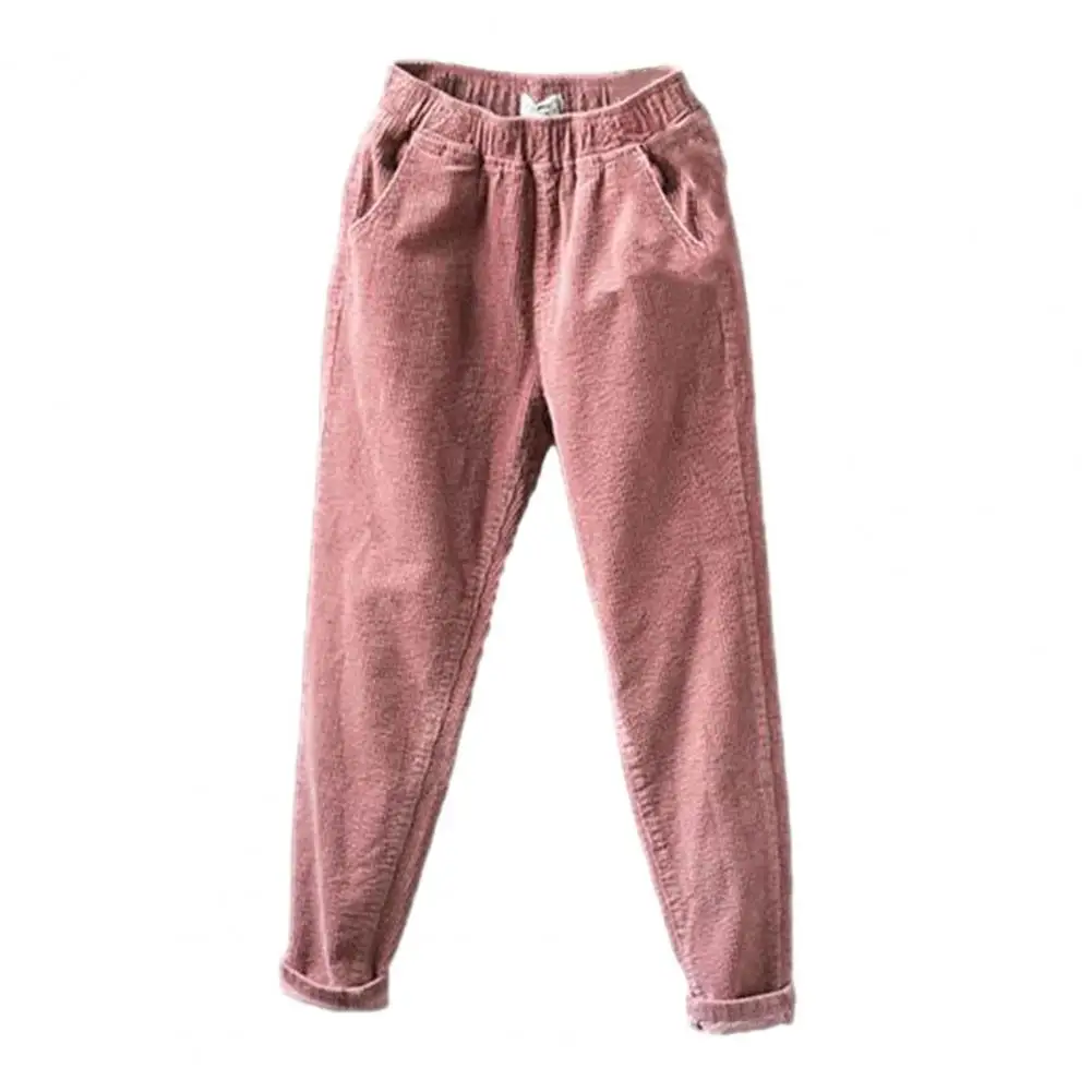 

Solid Color Casual Trousers Corduroy Wide-leg Trousers Comfortable Women's Elastic Waist Ankle Length Harem Pants for Ladies