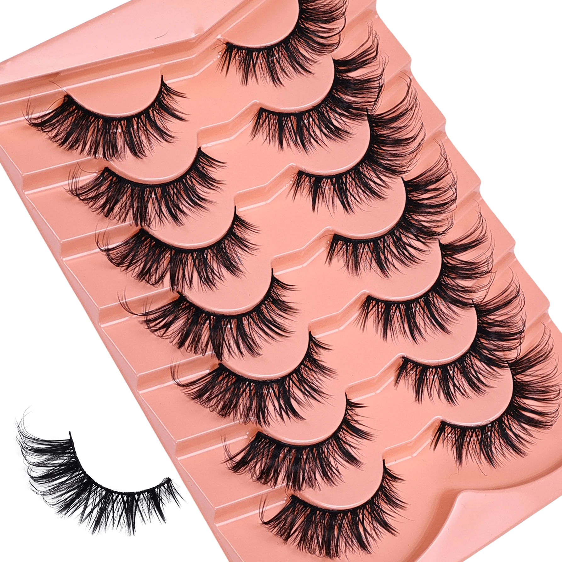 7 Pairs Cat Eye Lashes, Eye End Lengthening , Slender Curling Fluffy False Eyelashes