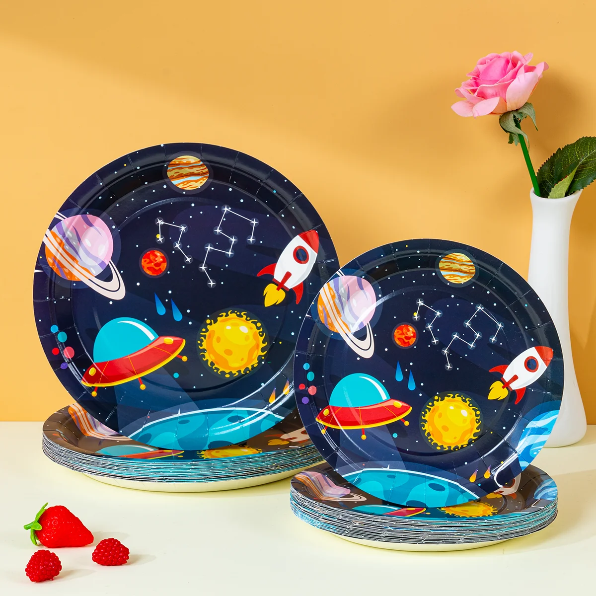 10/25/50pcs Solar System Galaxy Paper Plates Disposable Rocket UFO Plates for Space Themed Kids Birthday Party
