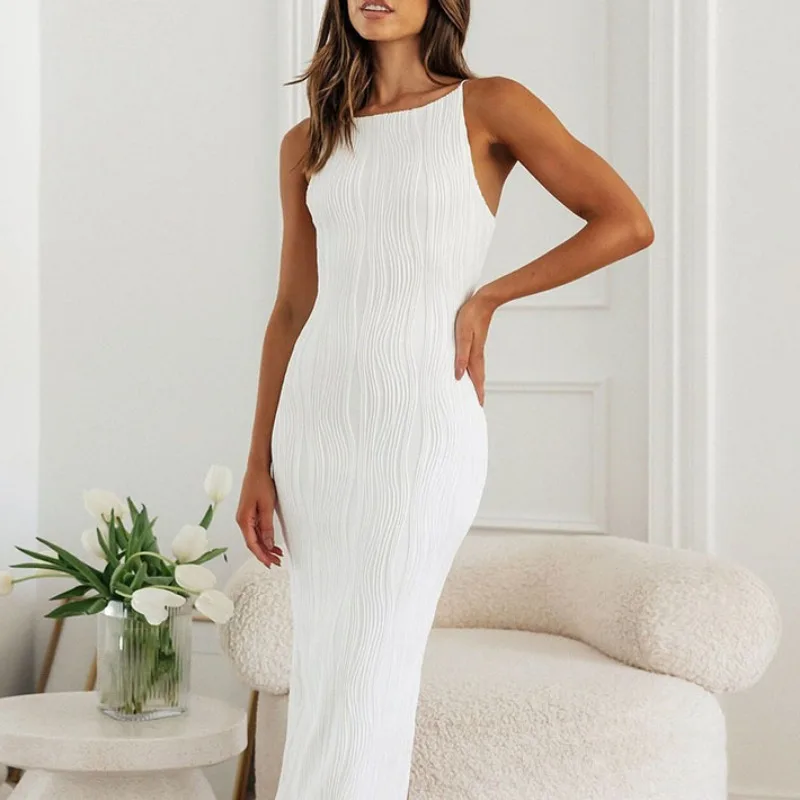 Robe de soirée dos nu pour femme, coupe couvertes, bretelles spaghetti, robe de Rh, robe maxi de cocktail, mode estivale, nouveau, 2024