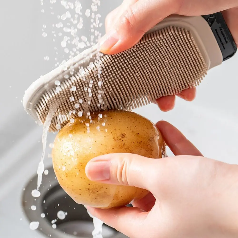 Flexible Fruit Vegetable Cleaning Brush 2-in-1 with Scraper Crevice Brush Hangable Silicone Fruit Brush