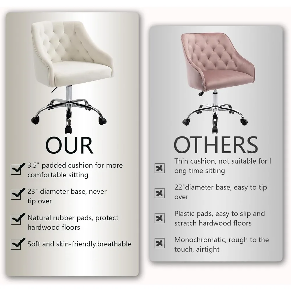 Silla de oficina giratoria aterciopelada: silla de escritorio de tocador ajustable en altura con detalles dorados elegantes para mujer, 360 °   Rotación, cómoda