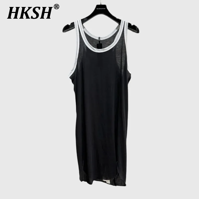 

HKSH Summer New Men's Tide Dark Punk RO Elegant Color Contrast Vest Fashion Niche Loose Chic Casual Cotton Tank Tops Ins HK6305