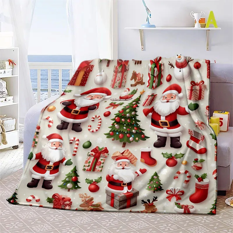 

Santa Snowman Christmas Blanket - Soft Flannel Throw for Sofa Bed Travel Camping All Season Bells Holiday Bedding Decor