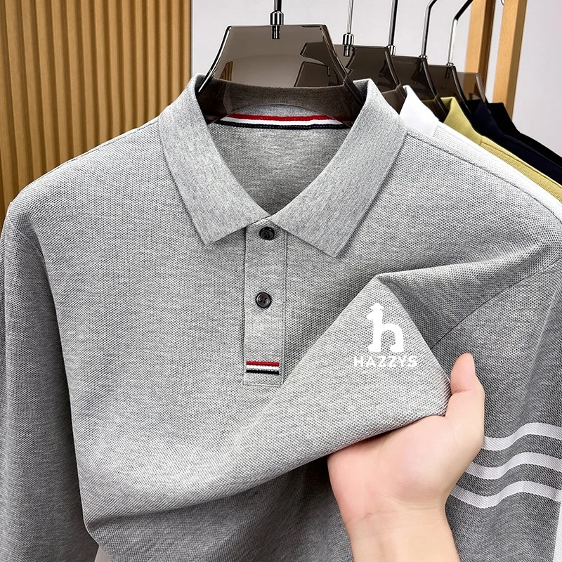 Exquisites Herren-Designer-Polohemd mit Revers und Print, 100% Baumwolle, Warn Herbst Langarm-T-Shirt, Business-Casual Herrenbekleidung – Detail 3