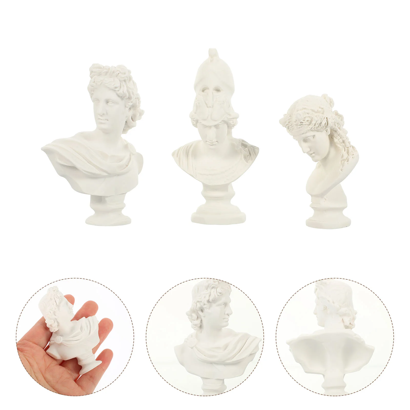 3 Pcs Head Sculpt Athena Statue Work Statues Mini Bust Resin Mythology Goddess Plaster Decor