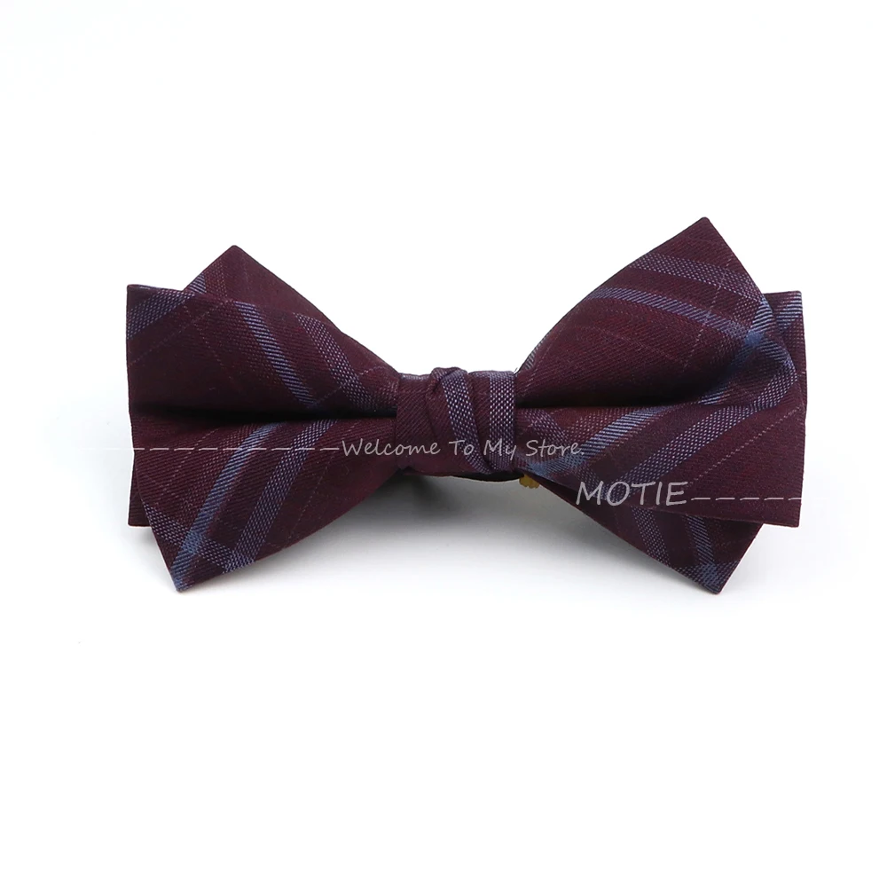 Gracefully Plaid Striped Wool Bowties Grey Burgundy BowTie Cravat For Business Wedding Party Shirt Suit Collar Decorative Gifts