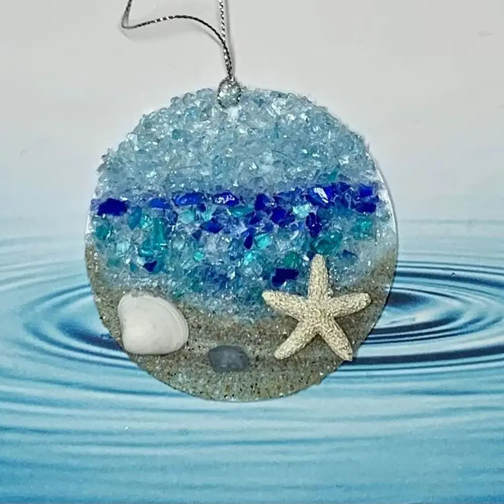 Sea Glass Sun Catcher Ocean Crashing Wave Pendant Beach Ornament Beach Couple Sun Catcher Memorial Crafts Pendant