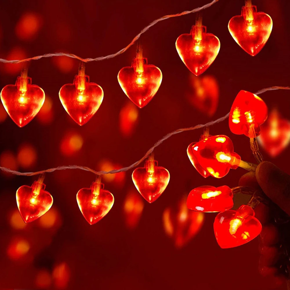 

40/30/20/10leds Valentine Heart Shape String Light Romantic Fairy Garland Lamp for Wedding Holiday Party Indoor Outdoor Decor