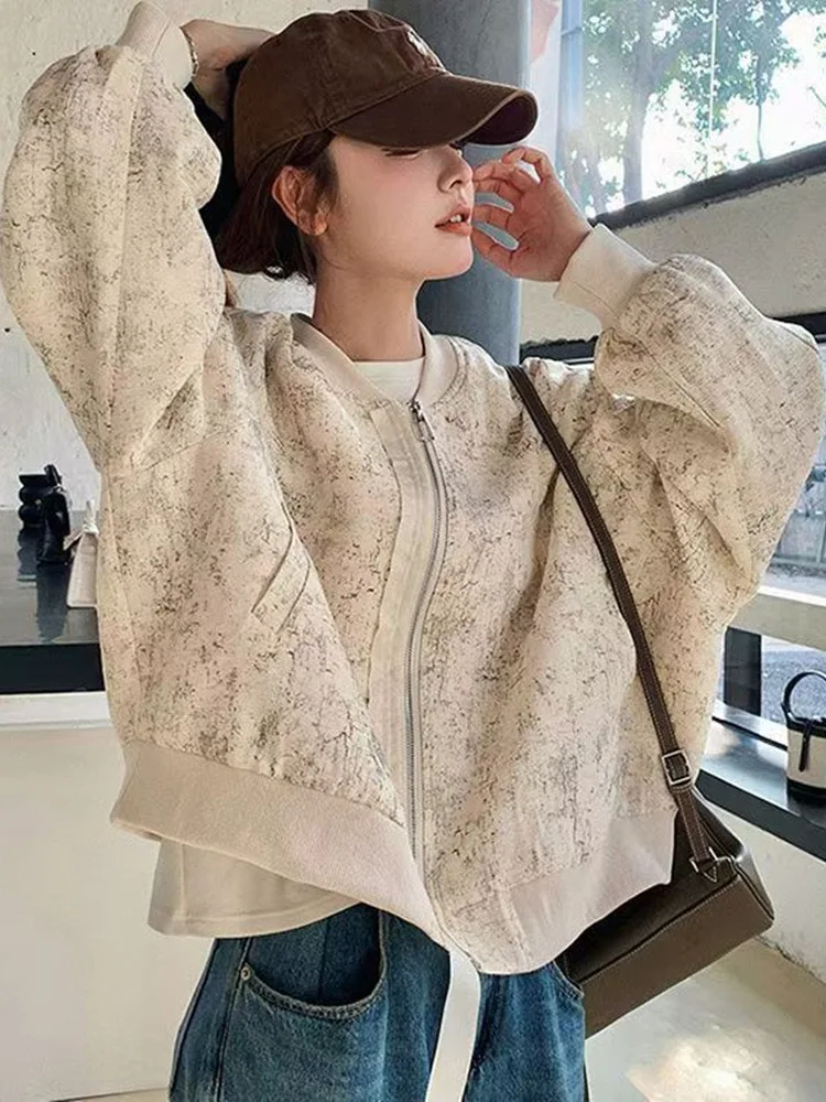 Loose Baseball Style Printed Jacket 2025 New Spring Autumn Fashion Casual Design National Style Outerwear Women's Short Coat