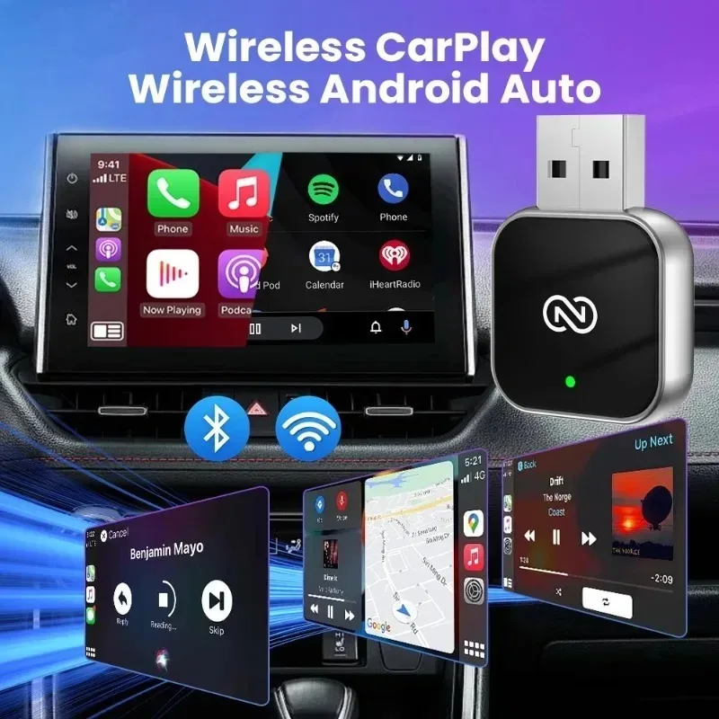 محول CarPlay اللاسلكي للسيارة 2 في 1 وقابس تشغيل تلقائي Android وتحويل سلكي إلى محول لاسلكي لجهاز Apple CarPlay Android Auto