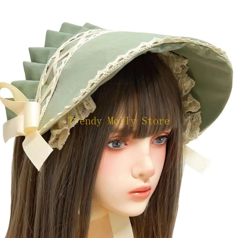 N5KB エレガントなレースアニメ帽子通気性リボンちょう結びデザインボンネット帽子ティーパーティー用