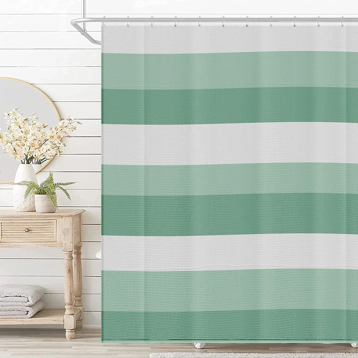 Shower Curtain Waterproof Polyester Bathroom Curtain 71x71 Inch Quick-Drying Shower Curtain with 12 Metal Hanging Rings Waffle