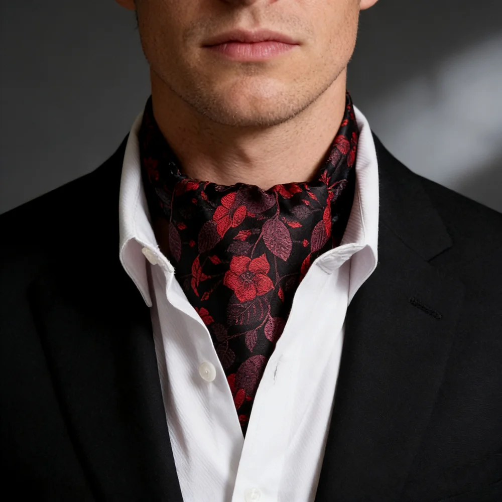 Nuevo estilo Primavera Verano lujo flor Ascot corbatas para hombres Vintage Formal suave corbata boda fiesta Cravat Ascot Scrunch auto corbata