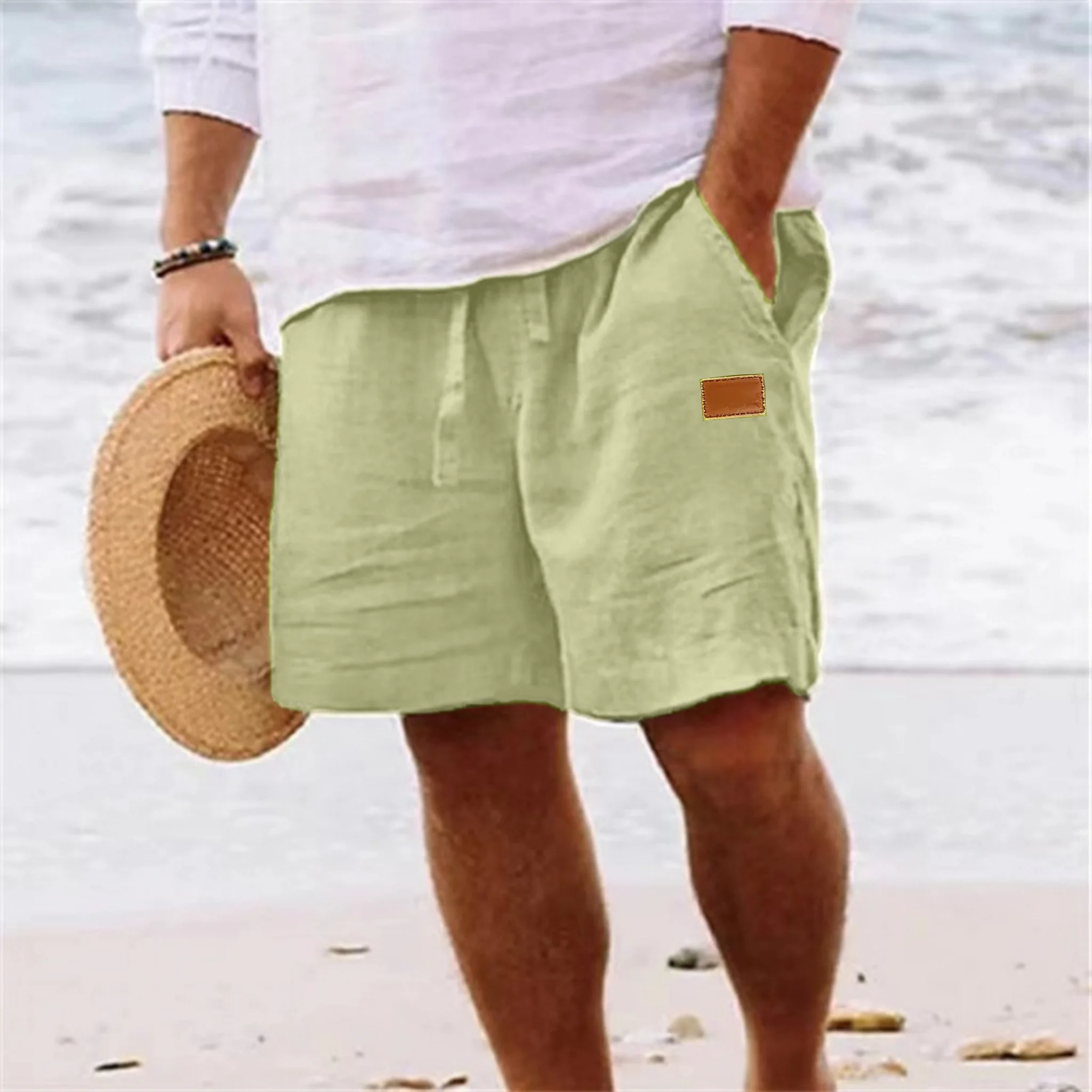2025 New Summer New Men's Cotton Linen Breathable Shorts Hawaii Beach Pants Male Solid Color Trousers Loose Versatile Streetwear