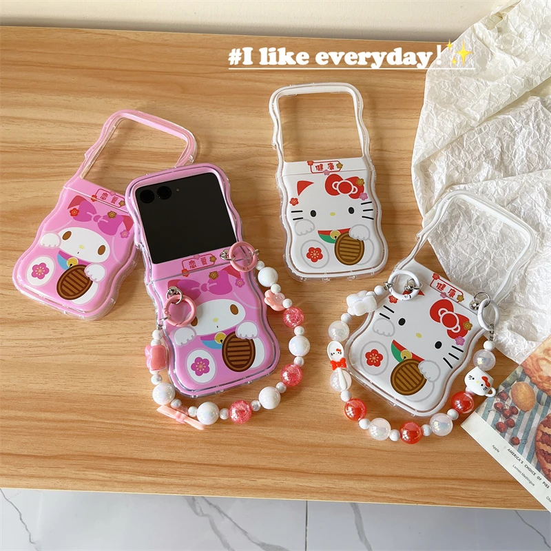 Sanrio Hello Kitty My Melody With Bracelet Phone Case For Motorola Razr 40 Ultra Moto Razr 40Ultra 2023 Ultra-Shockproof Cover