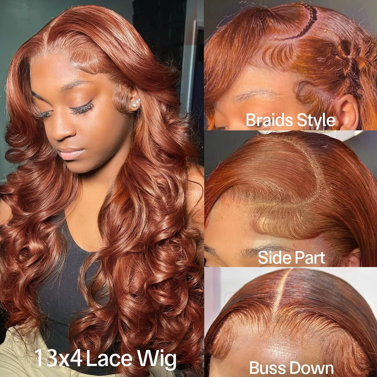 Reddish Brown 13x4 Lace Front Wigs Human Hair Pre Plucked Body Wave Auburn Colored Human Hair Lace Frontal Wigs For Black Women