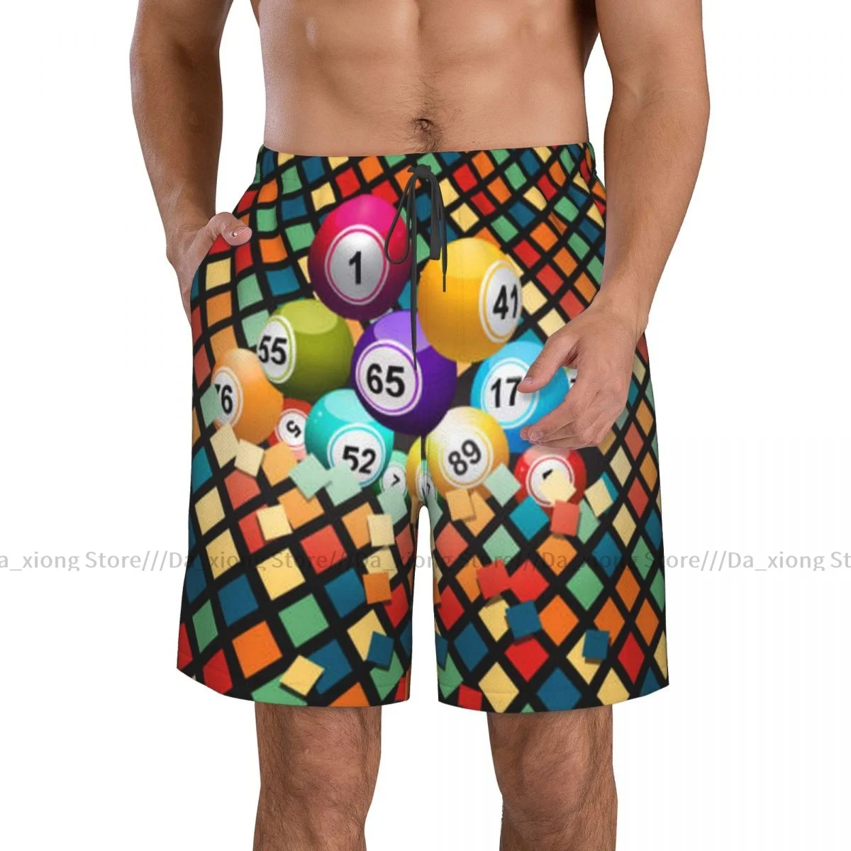 Men Beach Short Quick-drying Swimming Trunk Bingo Balls Breaking Wall Tiles Swimwear Swimsuit Bathing Shorts