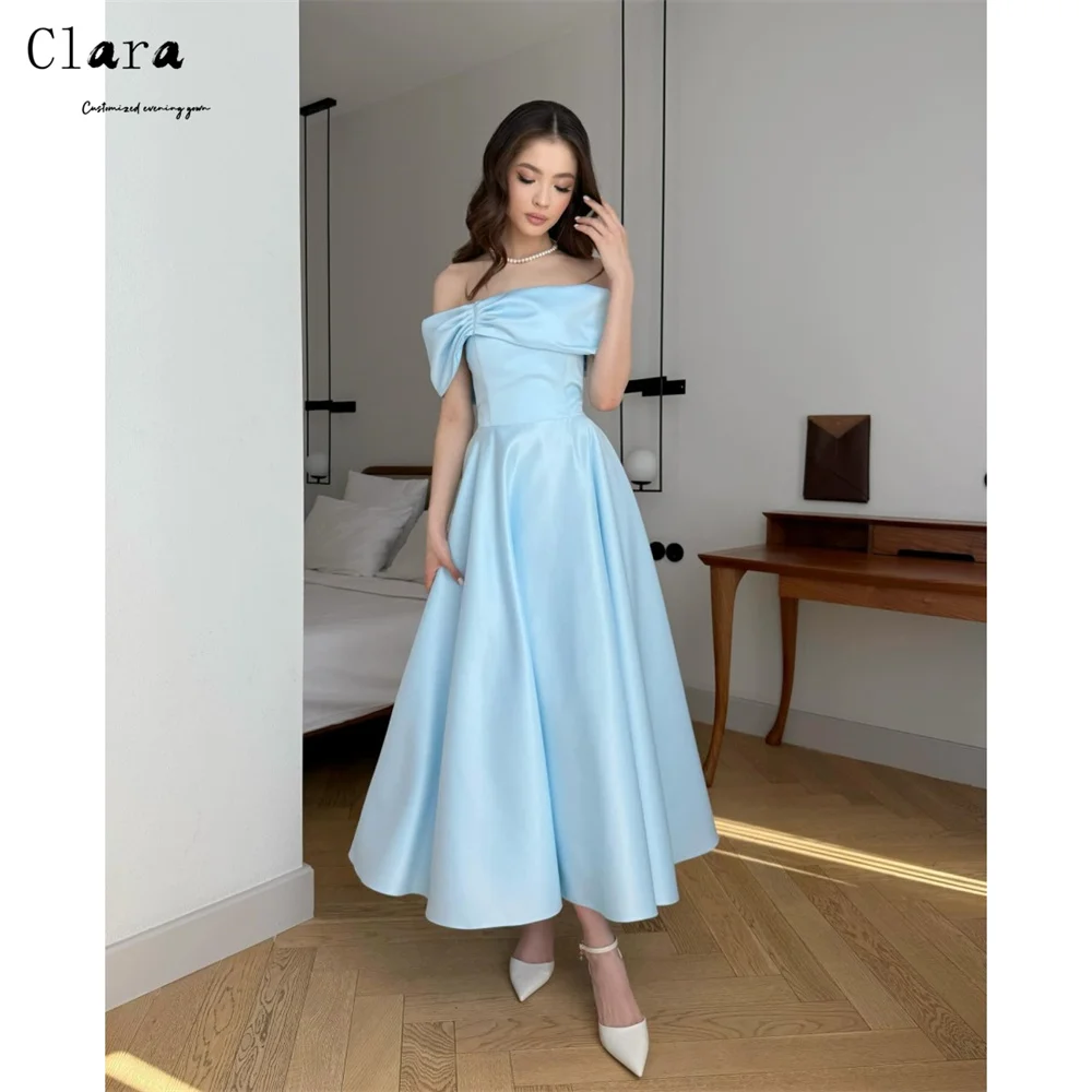 

Clara Custom Blue A-line Off-shoulder Sleeveless Evening Dresses 2026 Luxury Woman Elegant Evening Dress Dresses for Women Party