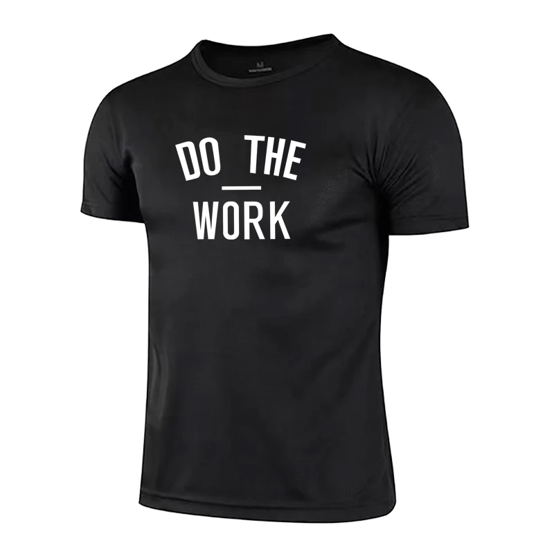 DO THE WORK Mesh Quick Dry Running Shirt Summer Fashion O-Neck Short Sleeve T-shirt Men Gym Clothing Fitness T Shirt Sportswear