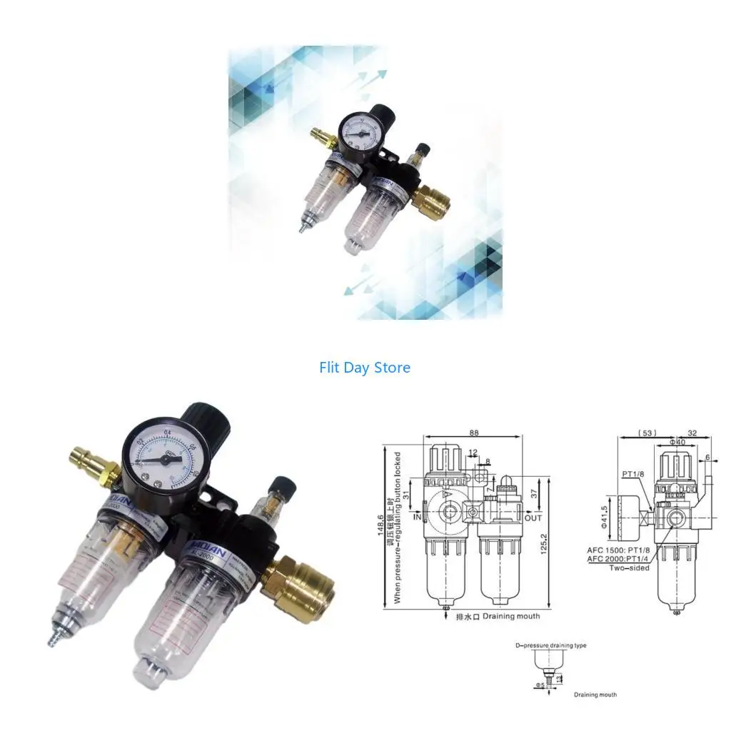 F92C PT1/4 Filter Water Separator Oil Separator Pressure Reducer Air Compressor Compressed Air Regulator Water-oil Separator
