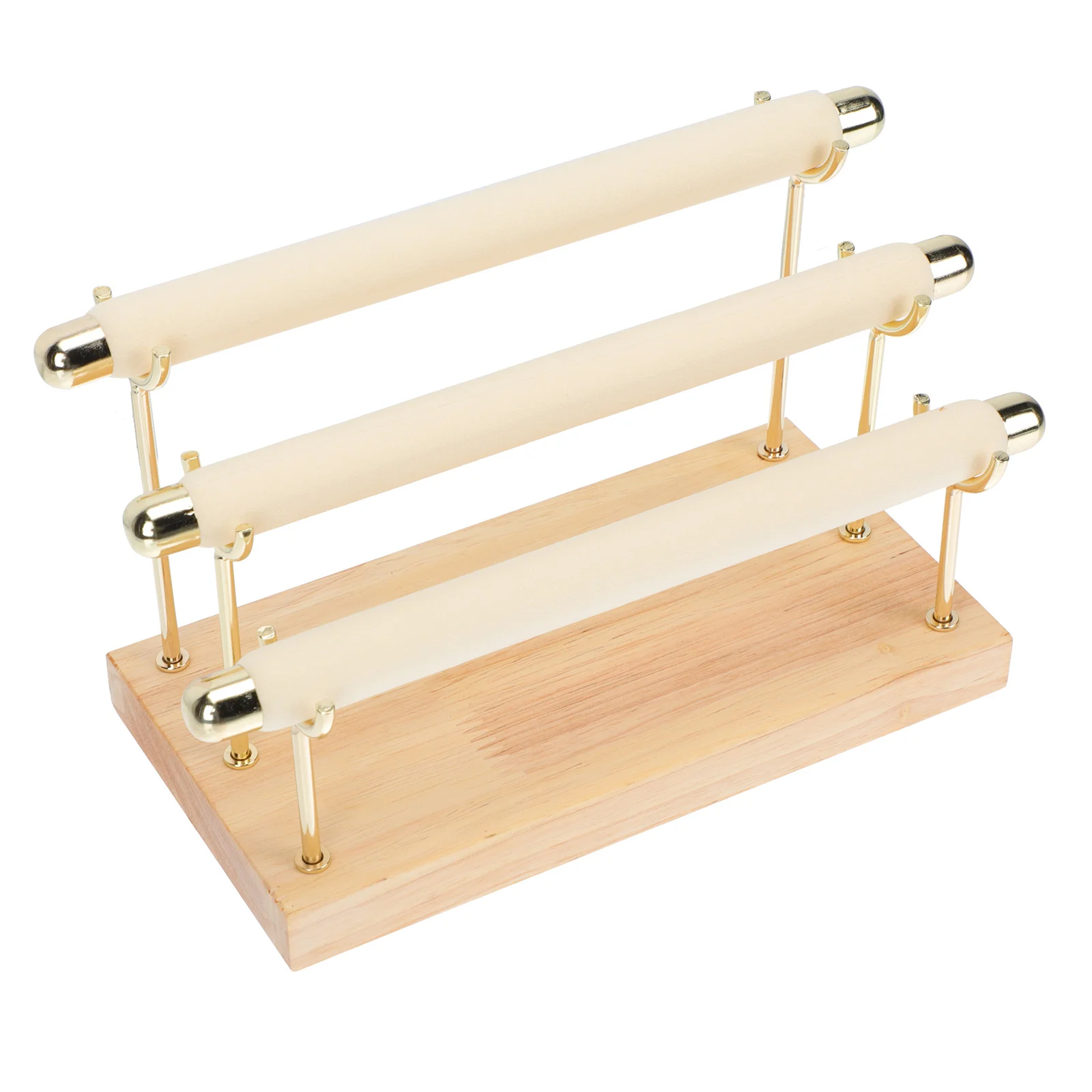 1Pcs Three Layer Wooden Flannel Jewelry Rack Detachable Ring Display Organizer for Home Beige Ring Rack Display Holder