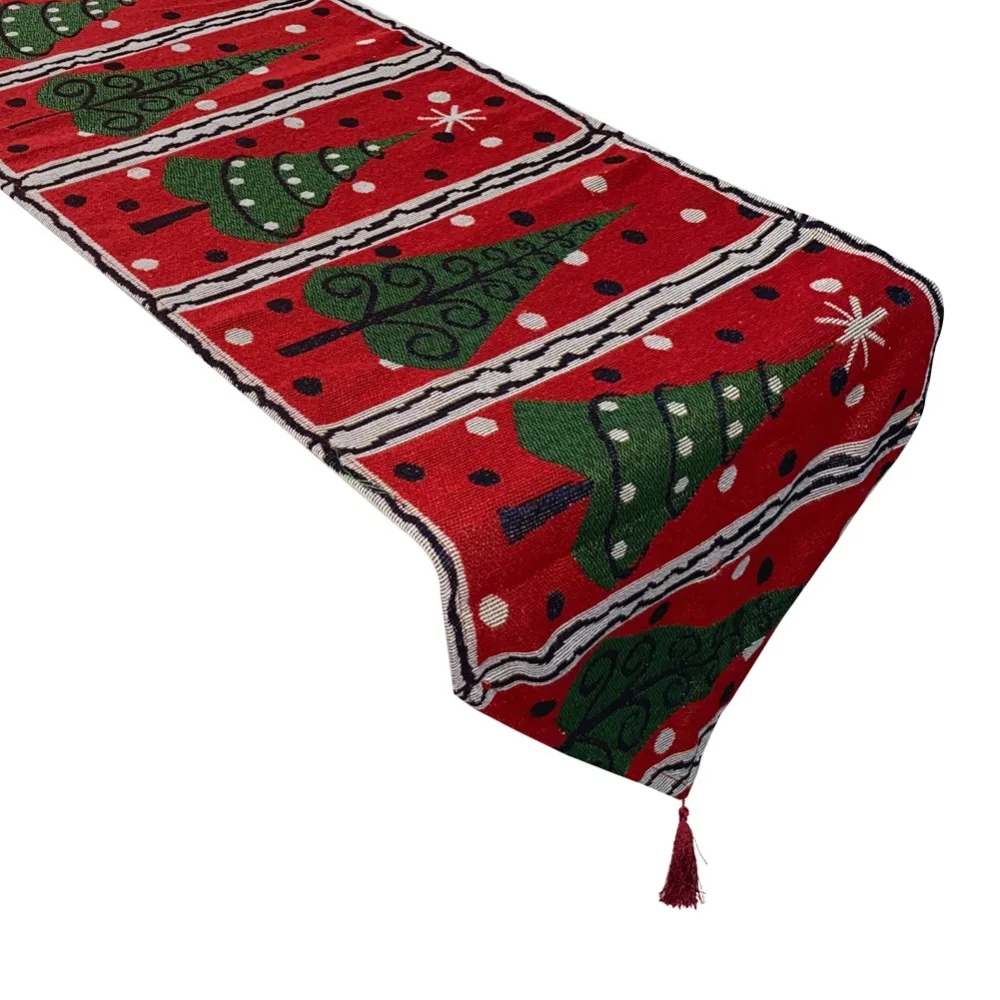 

Creative Tassel Christmas Table Runner Long Rectangle Table Cover Knitted Cloth Snowman Printed Tablecloth Hotels