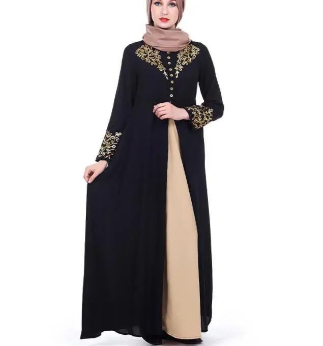 

Women Long Sleeve Patchwork Abaya Muslim Wear Bronzing Printing Islamic maxi dress the Eid wear