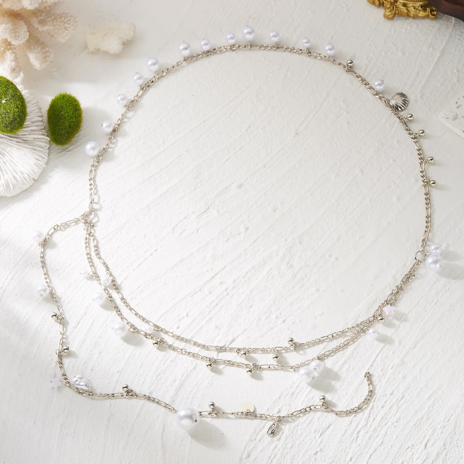 Sommer Strand Muschel Doppelschichtige Taillenkette für Frauen Boho Seestern Fisch Perle Sexy Bikini Bauchkette Urlaubsschmuck – Detail 6