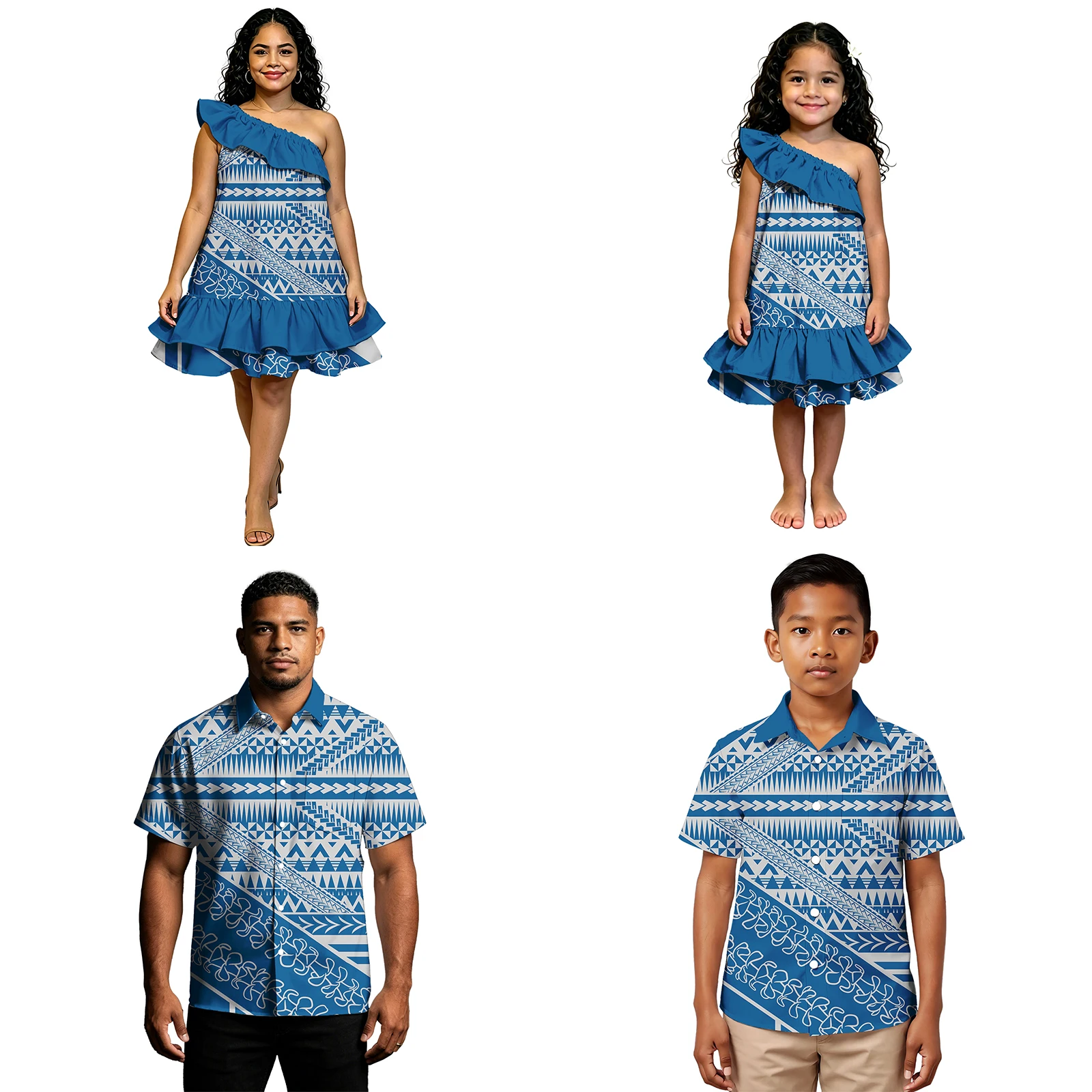 Gift Hawaiian Father Son Casual Custom Shirt Polynesian Mother Girls Ruffles Beach Mini Dress Samoan Matching Outfits for Family view 2