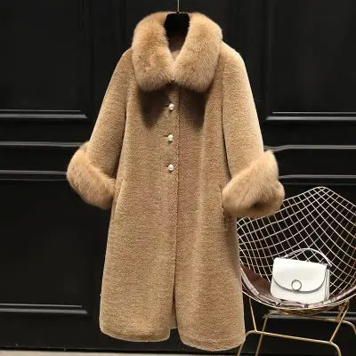 Veste de Luxe en Fausse Fourrure de Renard pour Femme, Manteau en Laine group, Chaud en Mouton, Collection Automne et Hiver