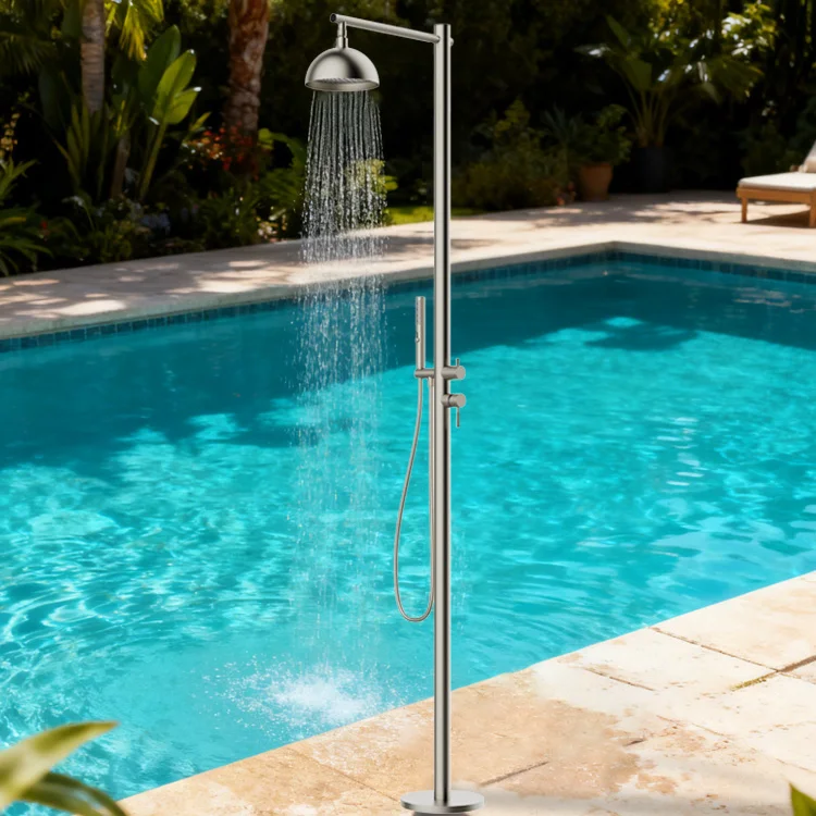 

Freestanding Outdoor Shower Quality Column with Rain Shower Head and Handheld for Backyard Garden Swimming Pool Beach Courtyard
