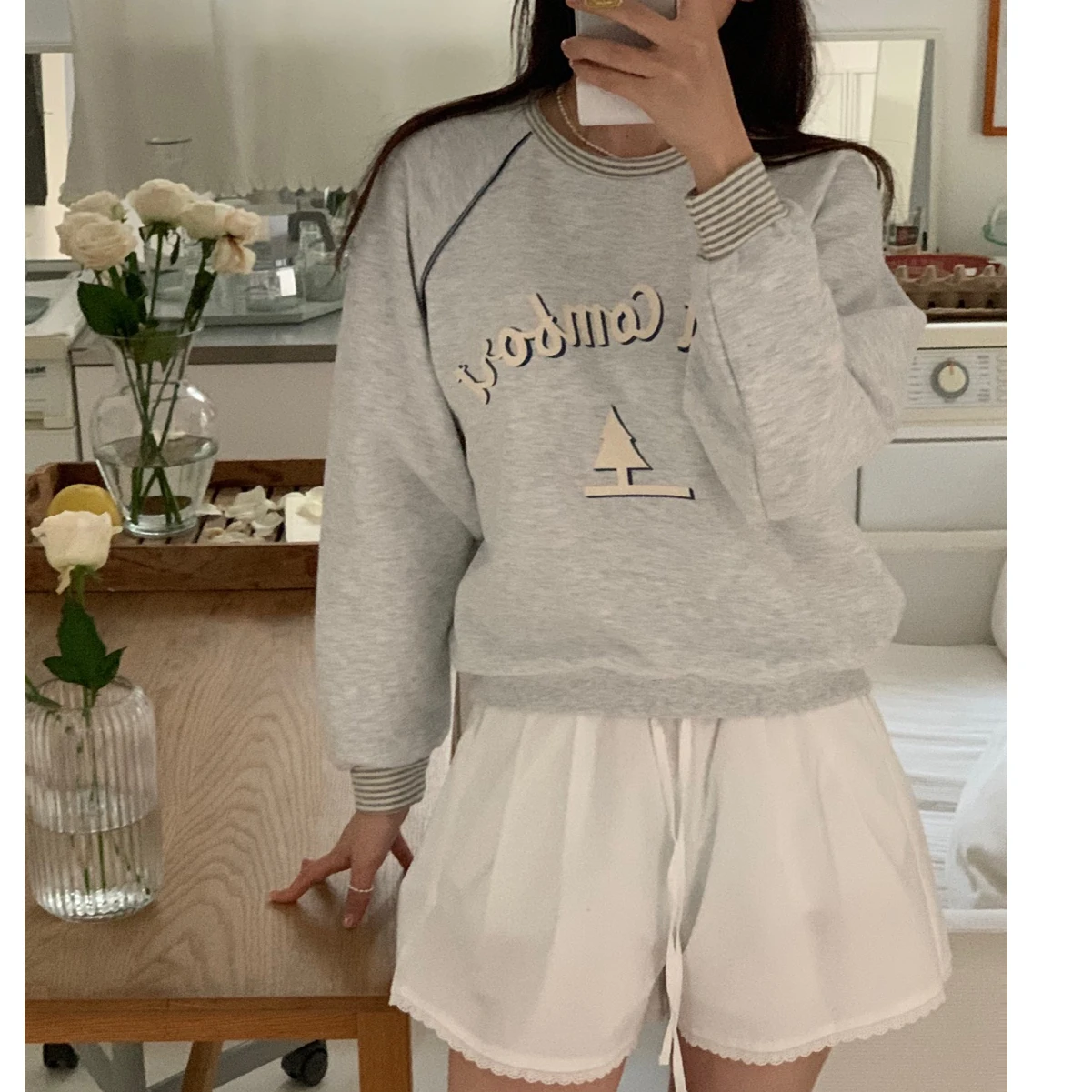 Casual Allentato Dstring Vita alta Svasato orts Colore puro Antietà Versatile Primavera Fre Bordered Pendolarismo Sle Donna...